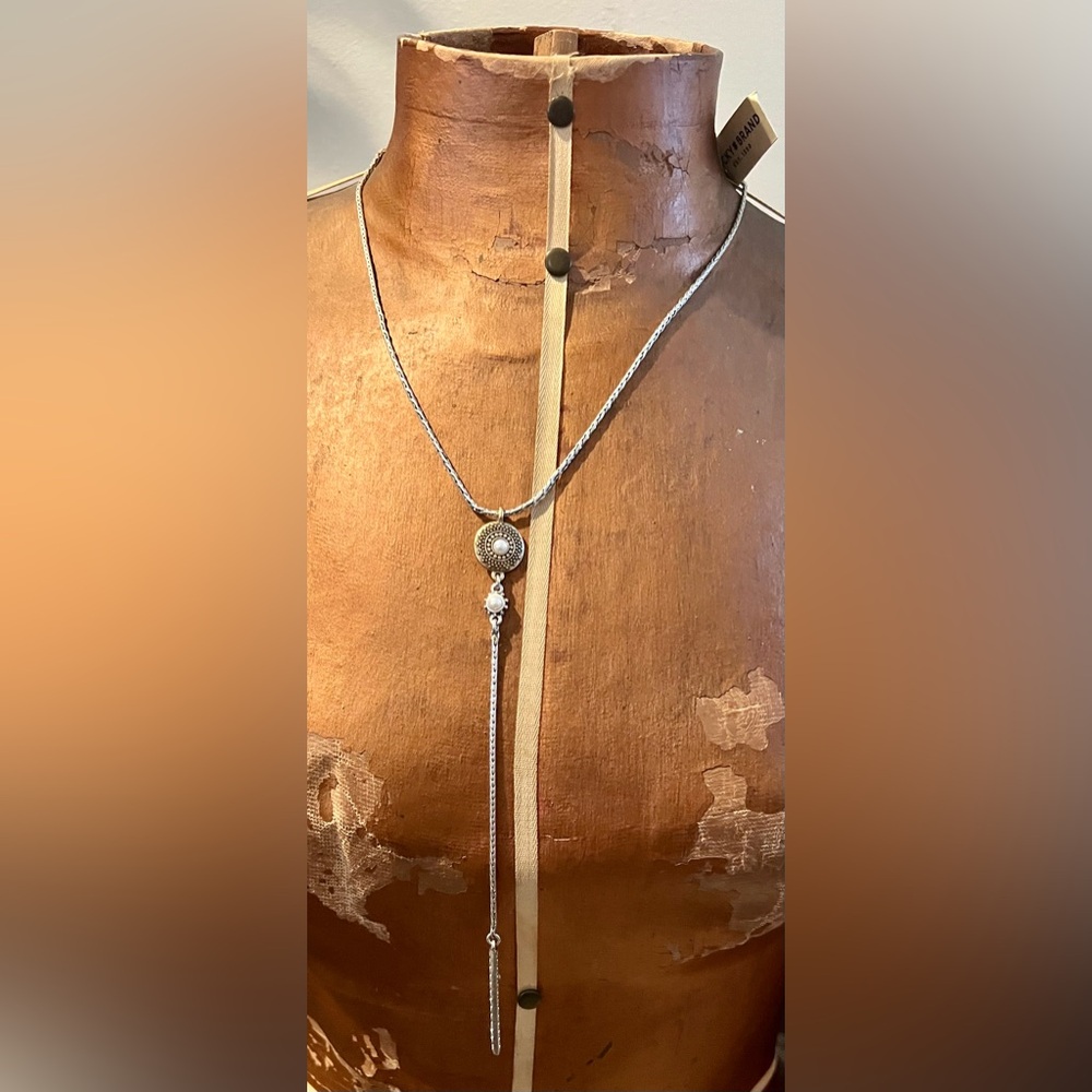Lucky Brand Silver Necklace with Imitation Pearl. 18” with 2” extender.
